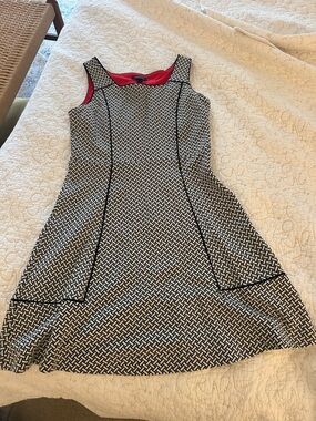 Lands' End Black & White Geometric Dress with Red Lining size 12